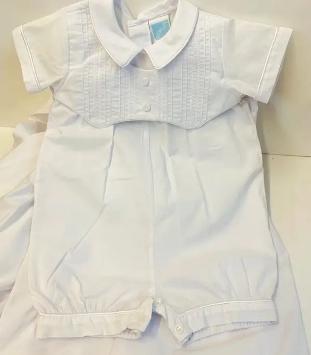 07537 Boys 3pc Christening W/ Romper.