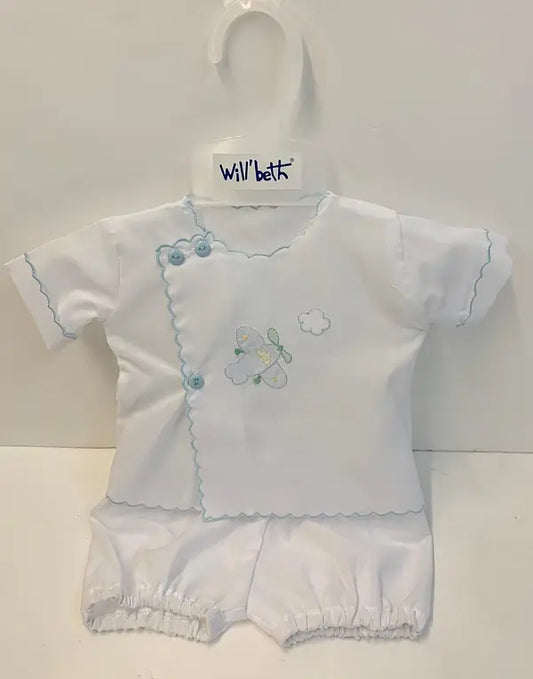 533 White Blue Airplane Baby Set