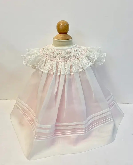 16622 Sweet Sheer Ivory Pink Smocked Dress