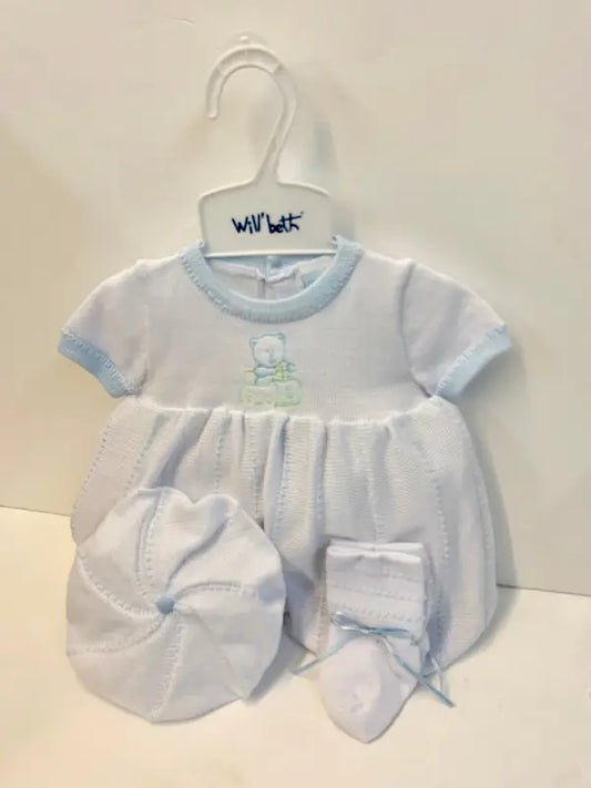 85502 3pc White Blue Knit Set