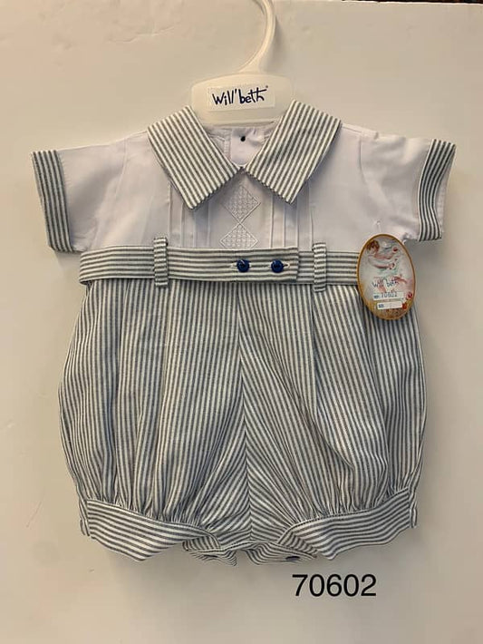 70602 White Blue Pinstripe Romper