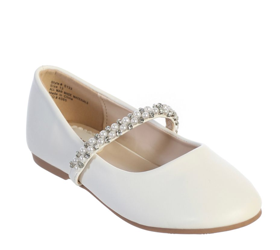 Leatherette Flats with Rhinestone and Pearl Strap